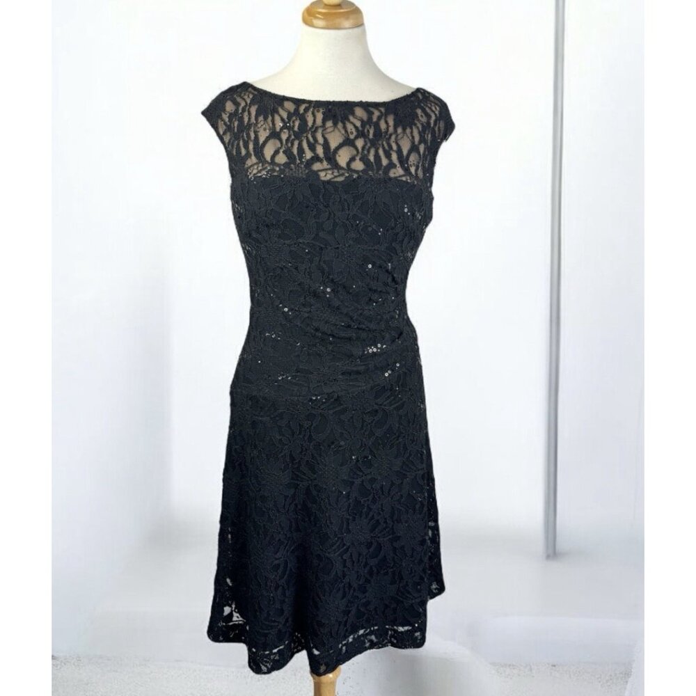 Lauren Ralph Lauren Black Cocktail Dress Sequin Lace